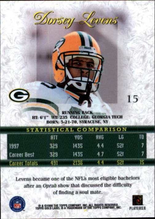 1998 Topps Gold Label Class 1 #15 Dorsey Levens back image