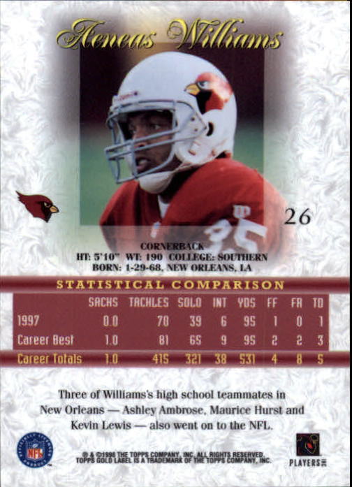 1998 Topps Gold Label Class 1 #26 Aeneas Williams back image