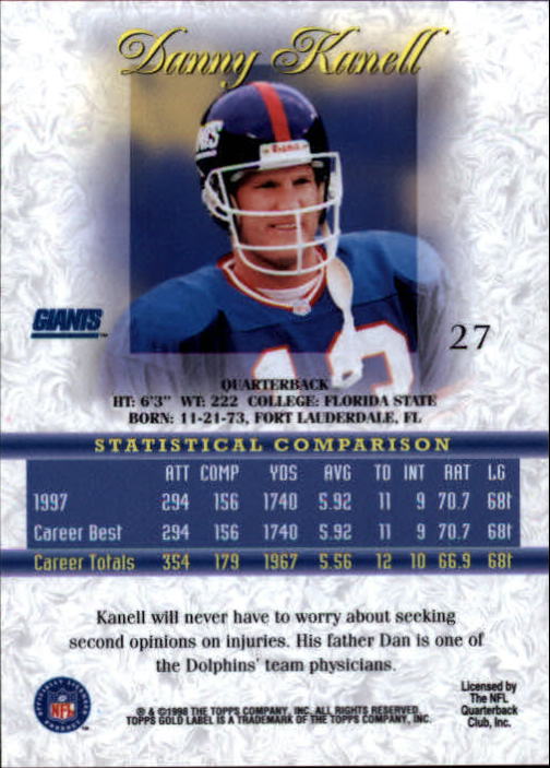 1998 Topps Gold Label Class 1 #27 Danny Kanell back image
