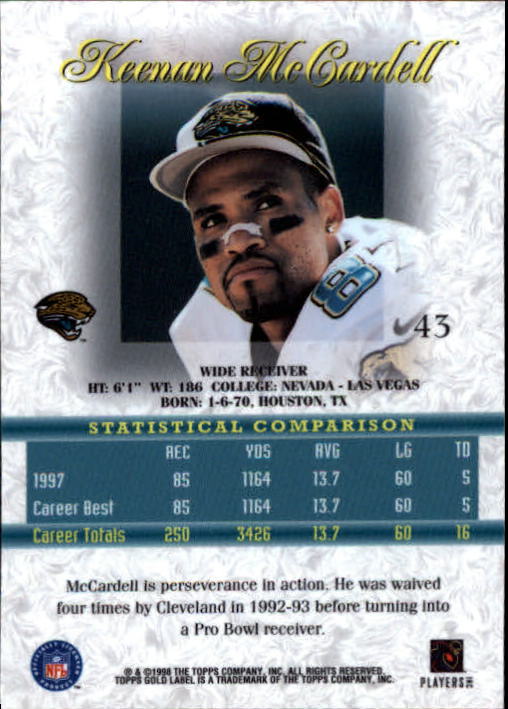 1998 Topps Gold Label Class 1 #43 Keenan McCardell back image