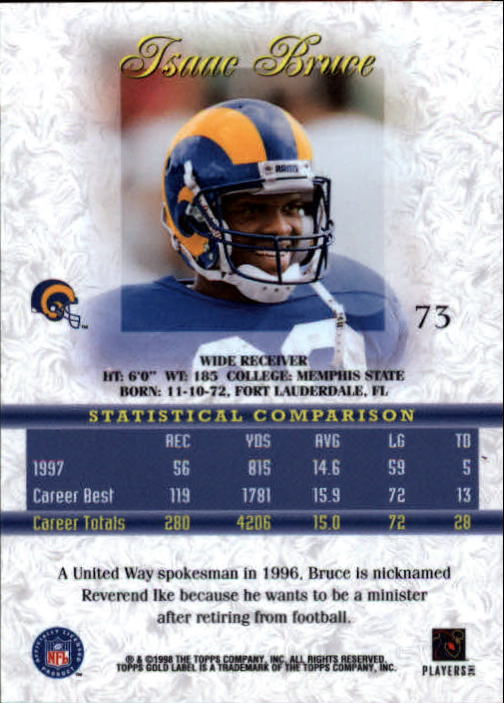 1998 Topps Gold Label Class 1 #73 Isaac Bruce back image