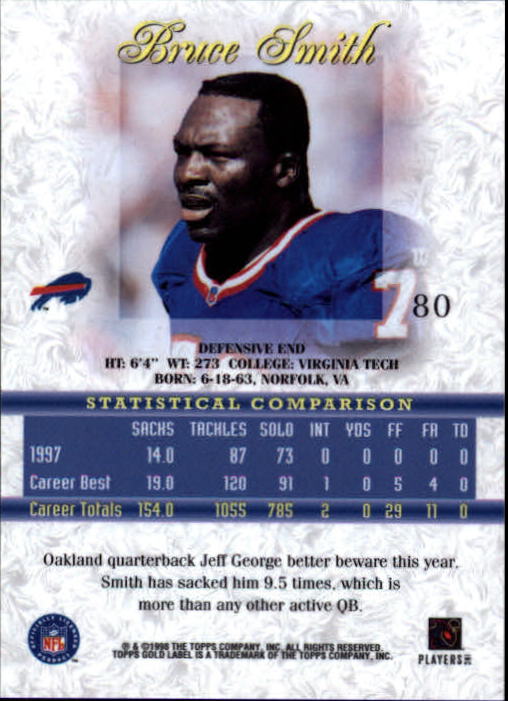 1998 Topps Gold Label Class 1 #80 Bruce Smith back image