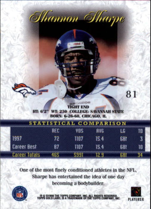 1998 Topps Gold Label Class 1 #81 Shannon Sharpe back image