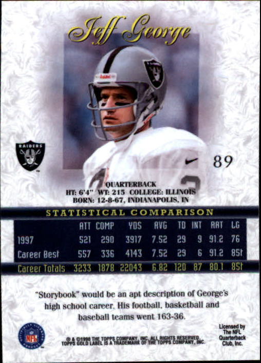 1998 Topps Gold Label Class 1 #89 Jeff George back image