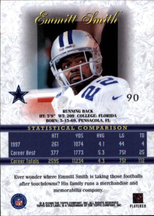 1998 Topps Gold Label Class 1 #90 Emmitt Smith back image