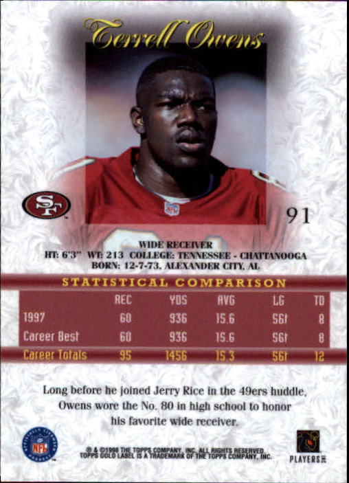 1998 Topps Gold Label Class 1 #91 Terrell Owens back image