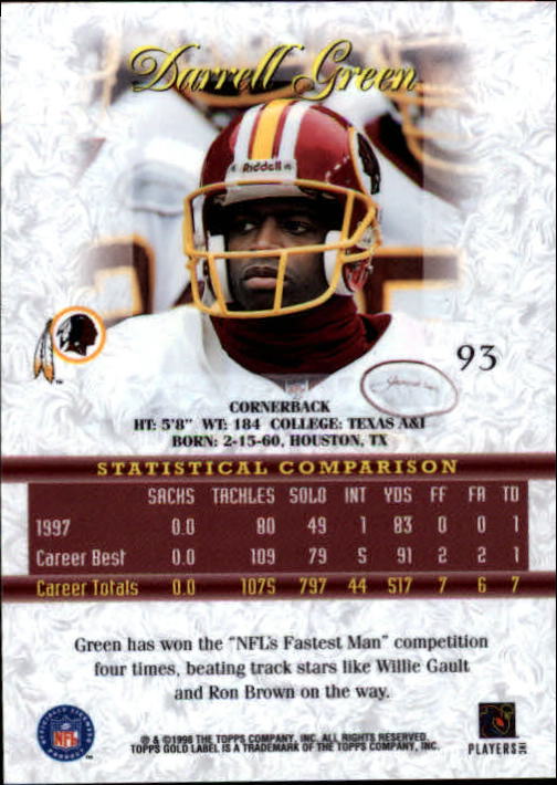 1998 Topps Gold Label Class 1 #93 Darrell Green back image