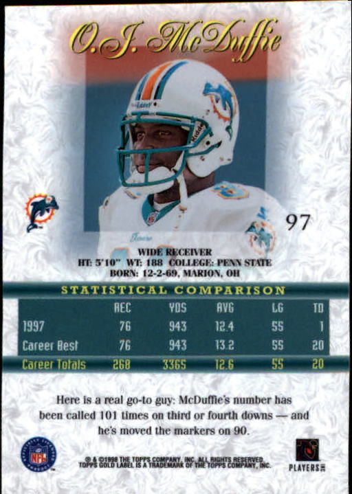1998 Topps Gold Label Class 1 #97 O.J. McDuffie back image