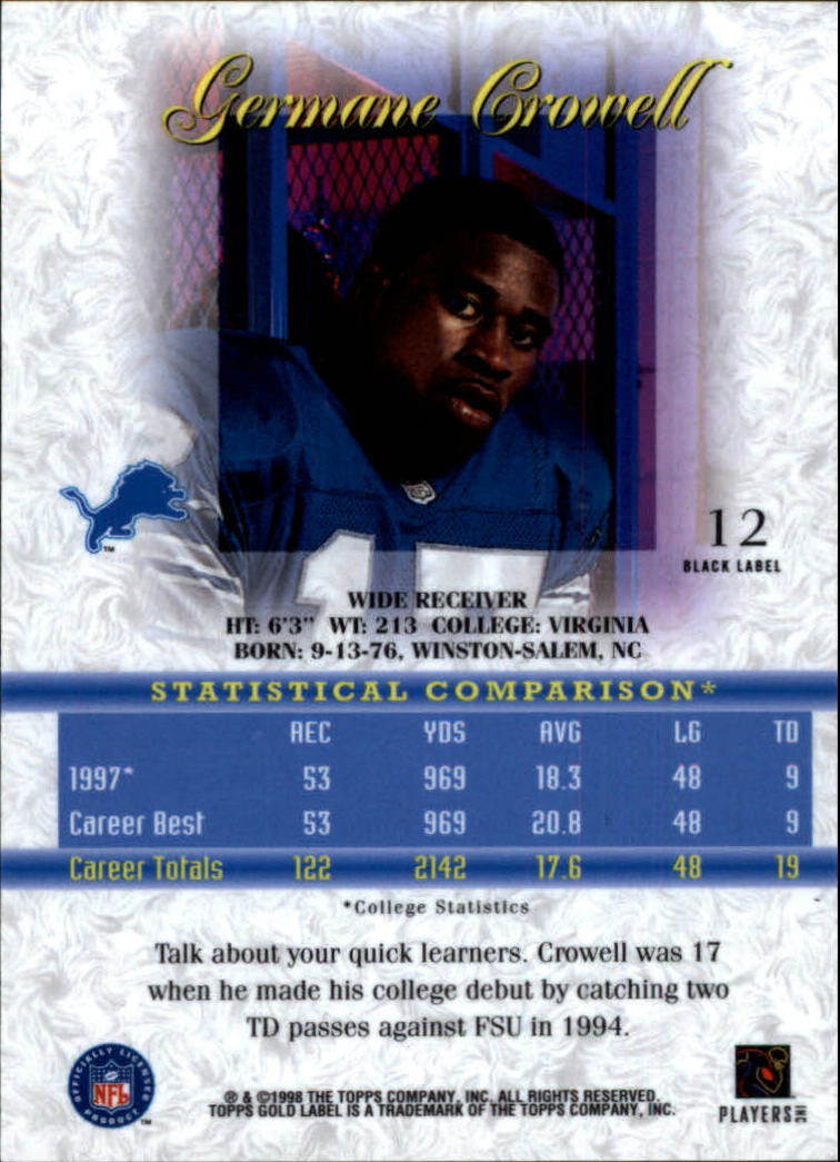 1998 Topps Gold Label Class 1 Black #12 Germane Crowell back image
