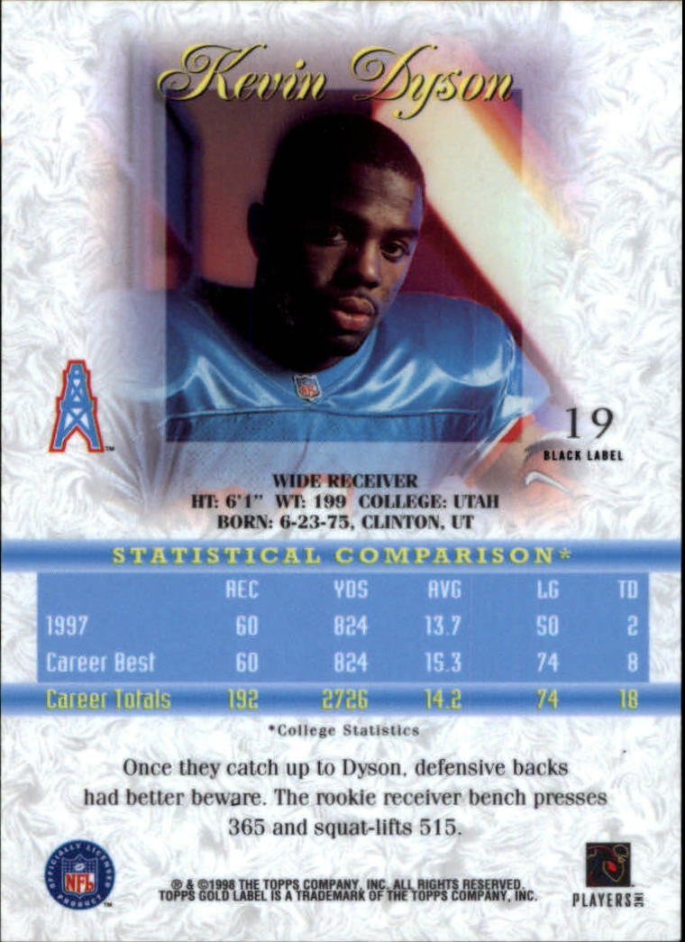 1998 Topps Gold Label Class 1 Black #19 Kevin Dyson back image