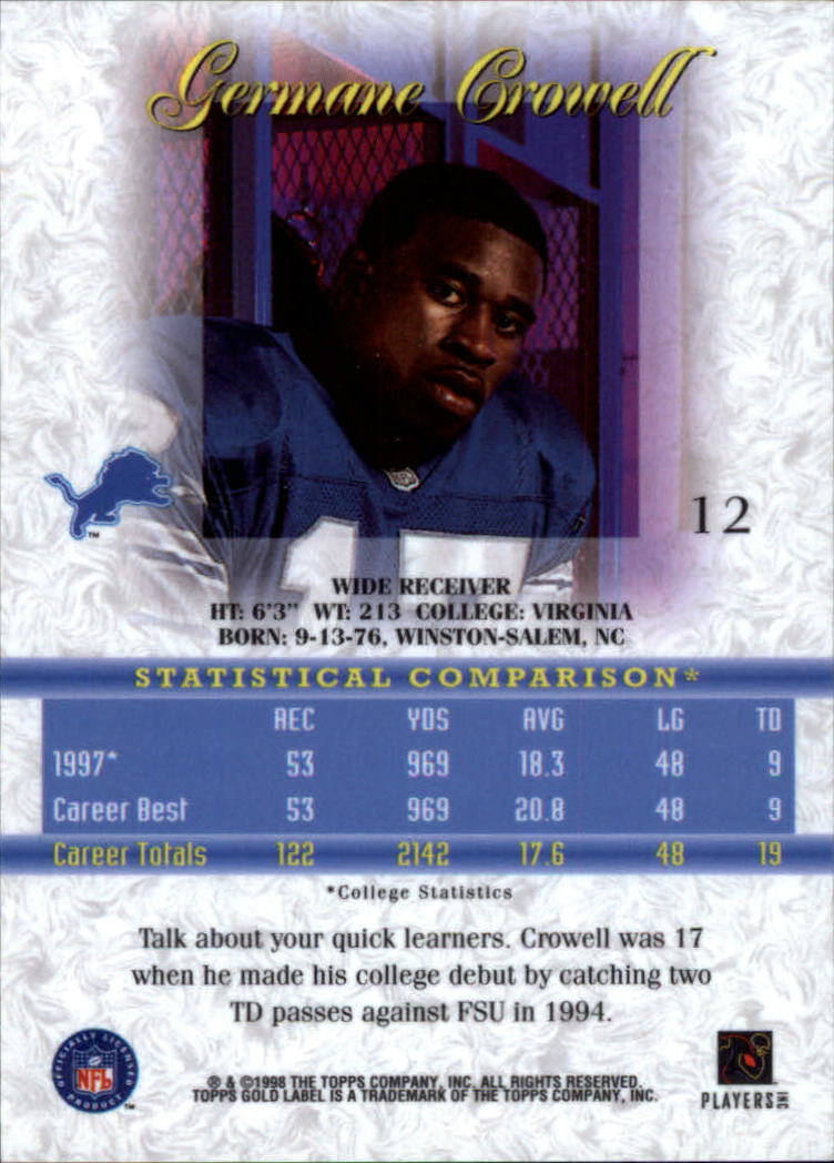 1998 Topps Gold Label Class 2 #12 Germane Crowell back image