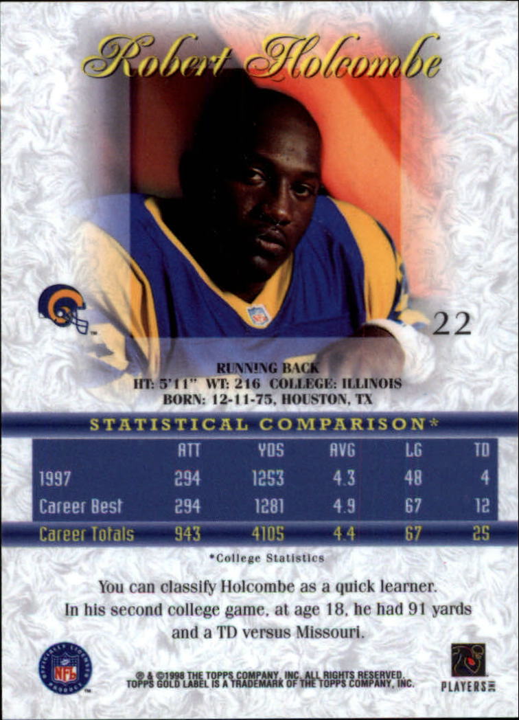 1998 Topps Gold Label Class 2 #22 Robert Holcombe back image