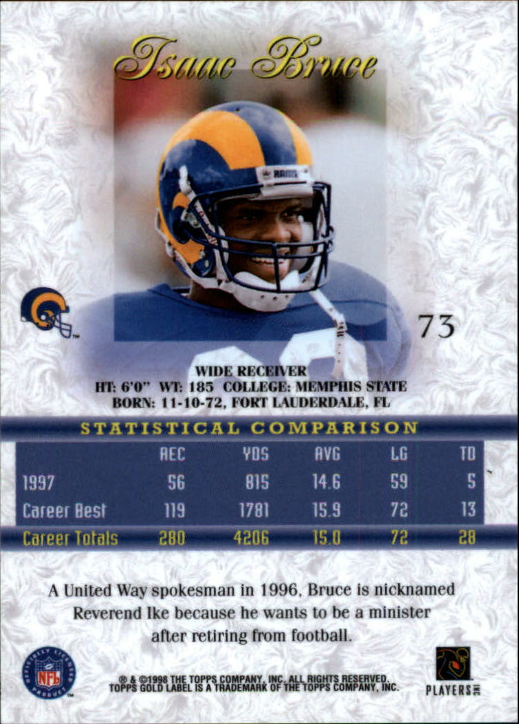 1998 Topps Gold Label Class 2 #73 Isaac Bruce back image