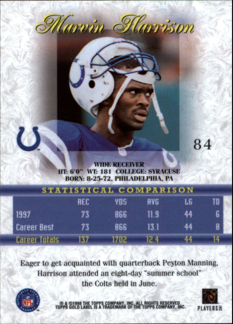 1998 Topps Gold Label Class 2 #84 Marvin Harrison back image