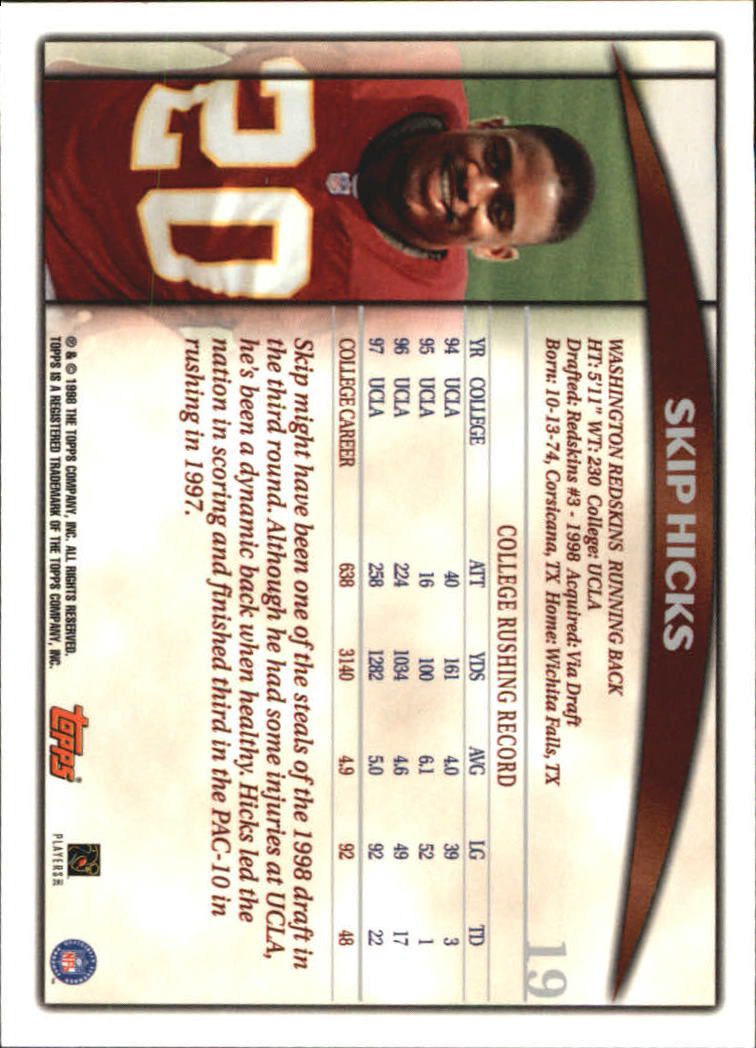 1998 Topps Season Opener #19 Skip Hicks RC back image
