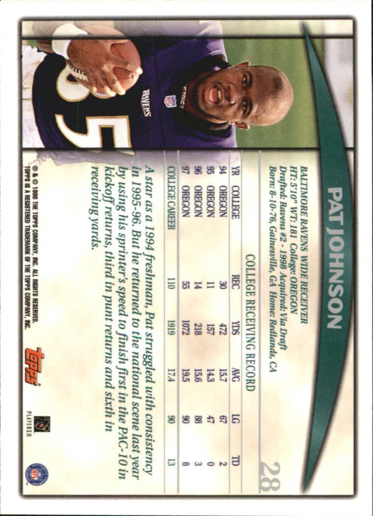 1998 Topps Season Opener #28 Pat Johnson RC back image