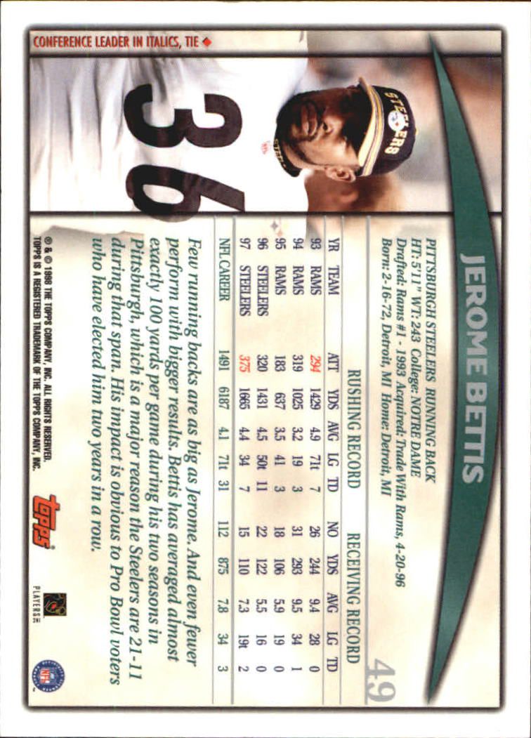 1998 Topps Season Opener #49 Jerome Bettis back image