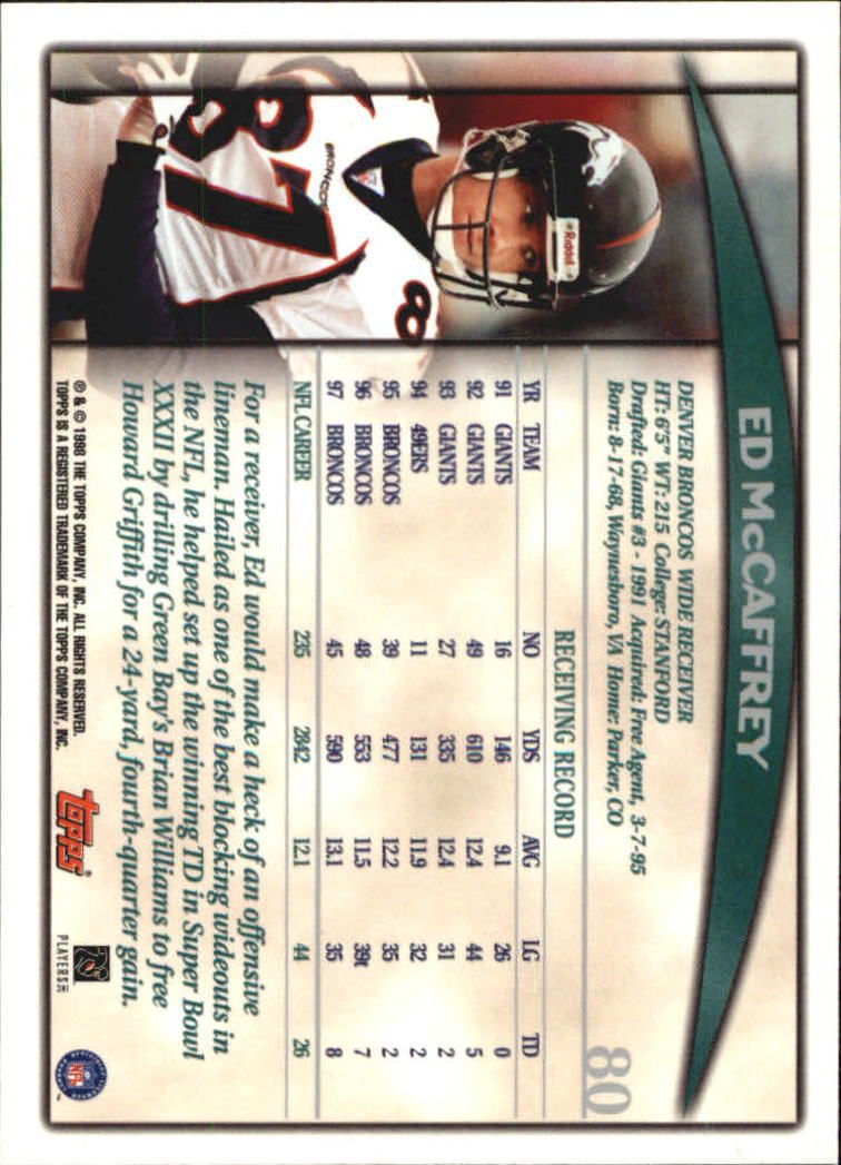 1998 Topps Season Opener #80 Ed McCaffrey back image
