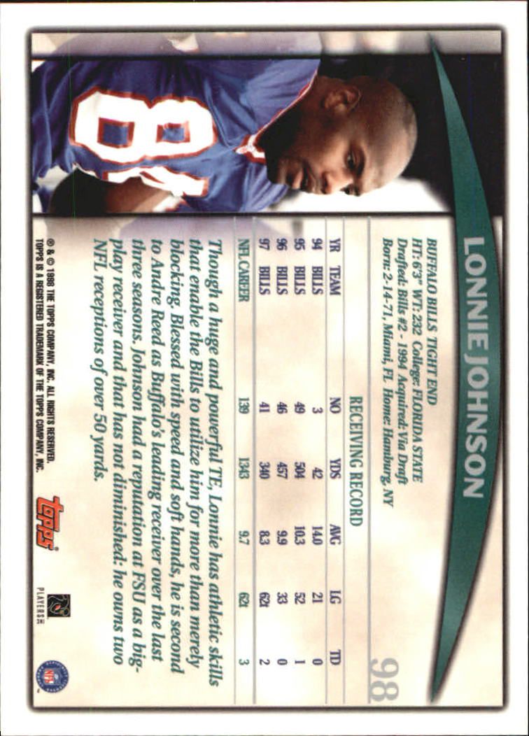 1998 Topps Season Opener #98 Lonnie Johnson back image