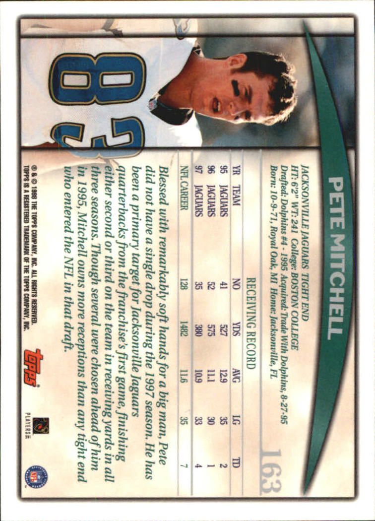 1998 Topps Season Opener #163 Pete Mitchell back image