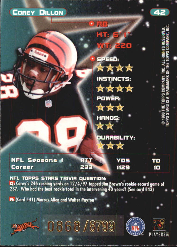 B0108- 1998 Topps Stars FB Card #s 1-150 +Rookies -You Pick- 15+ FREE US SHIP - Picture 65 of 228