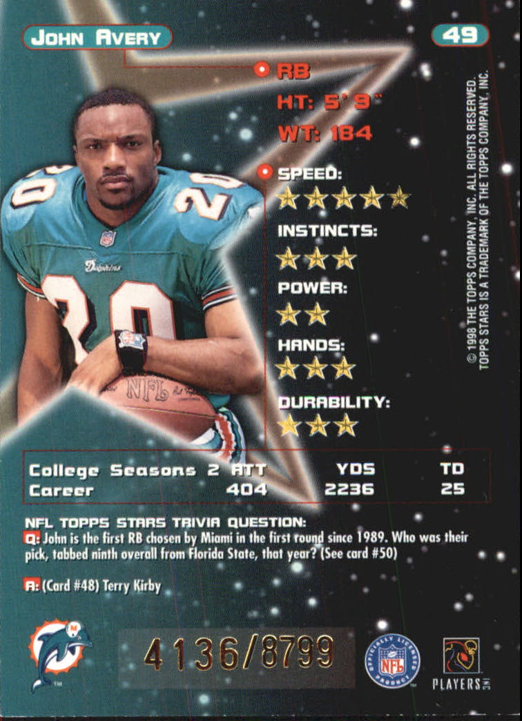 B0108- 1998 Topps Stars FB Card #s 1-150 +Rookies -You Pick- 15+ FREE US SHIP - Picture 79 of 228