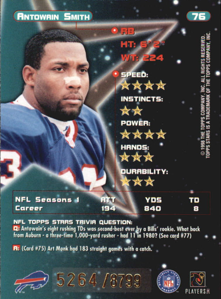 1998 Topps Stars #76 Antowain Smith back image