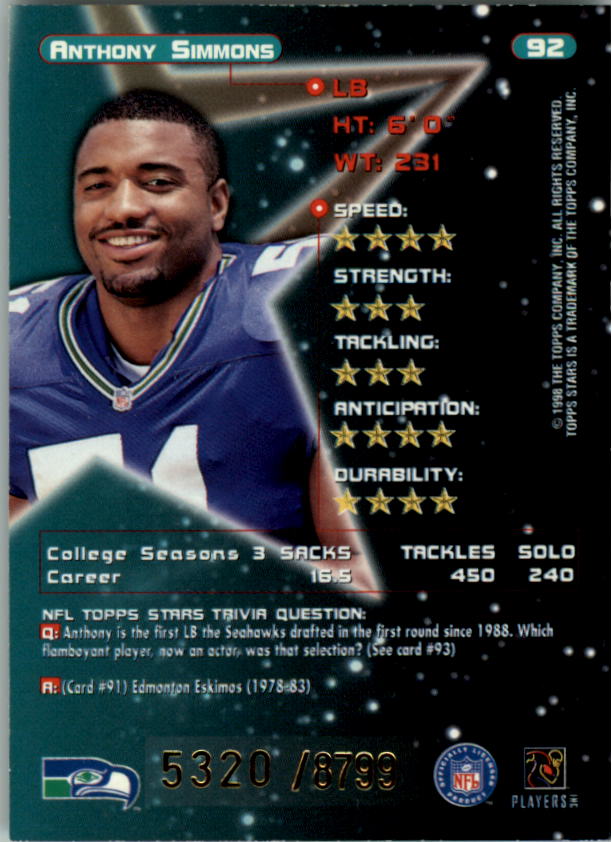 B0108- 1998 Topps Stars FB Card #s 1-150 +Rookies -You Pick- 15+ FREE US SHIP - Picture 143 of 228