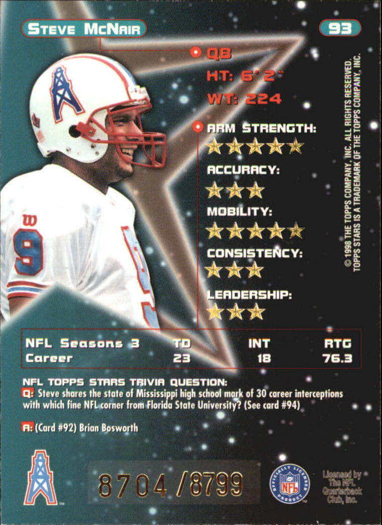 1998 Topps Stars #93 Steve McNair back image