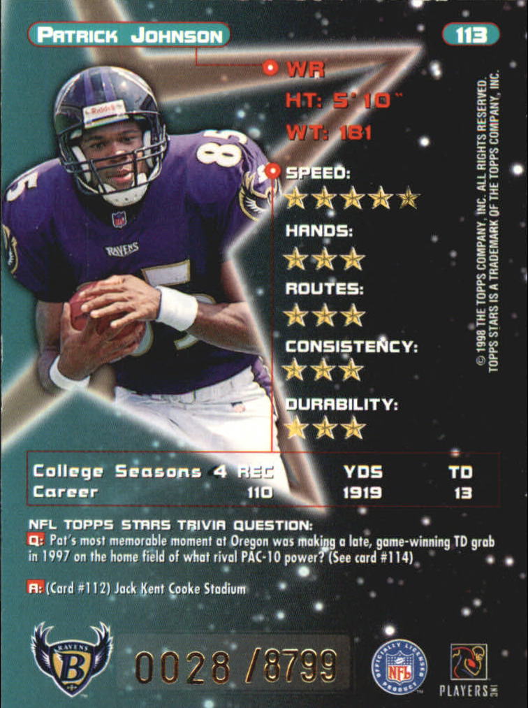 1998 Topps Stars #113 Pat Johnson RC back image