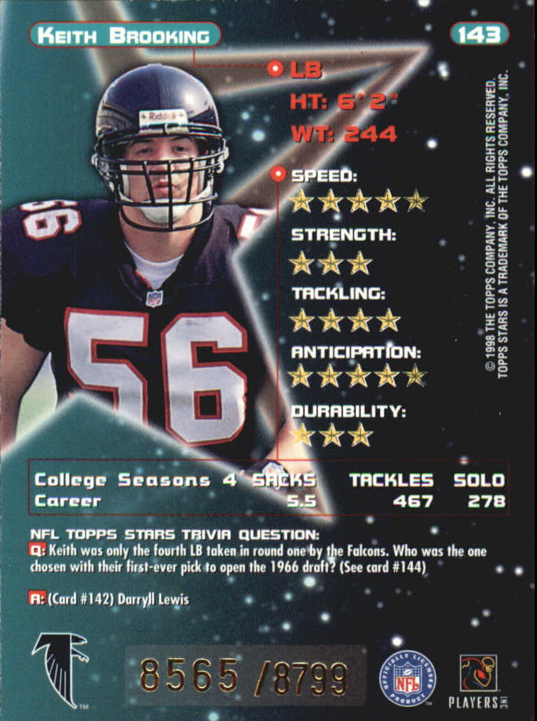 1998 Topps Stars #143 Keith Brooking RC back image
