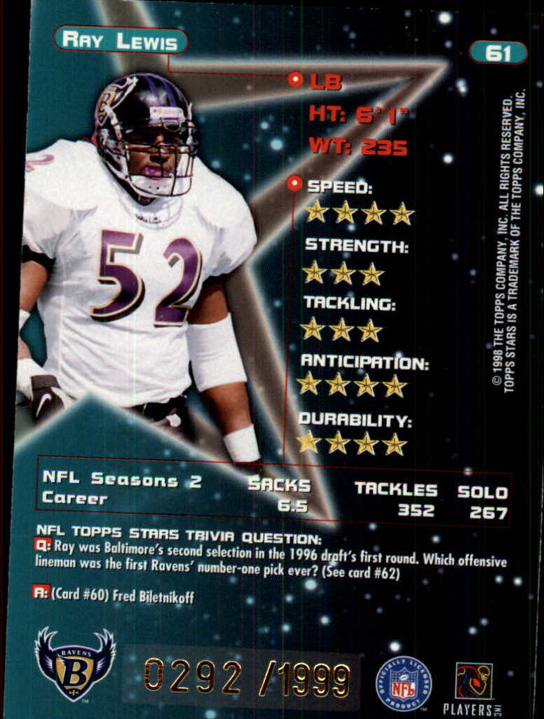 1998 Topps Stars Gold #61 Ray Lewis back image