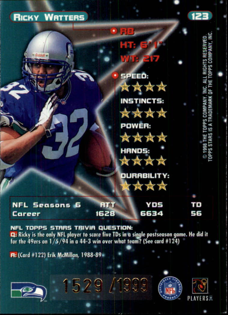 1998 Topps Stars Gold #123 Ricky Watters back image