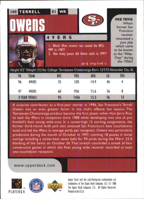 1998 UD Choice #160 Terrell Owens back image