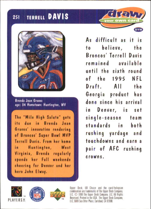 1998 UD Choice #251 Terrell Davis DYOC back image