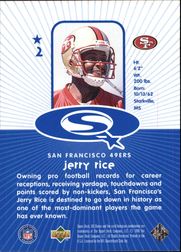 1998 UD Choice Starquest #2 Jerry Rice back image