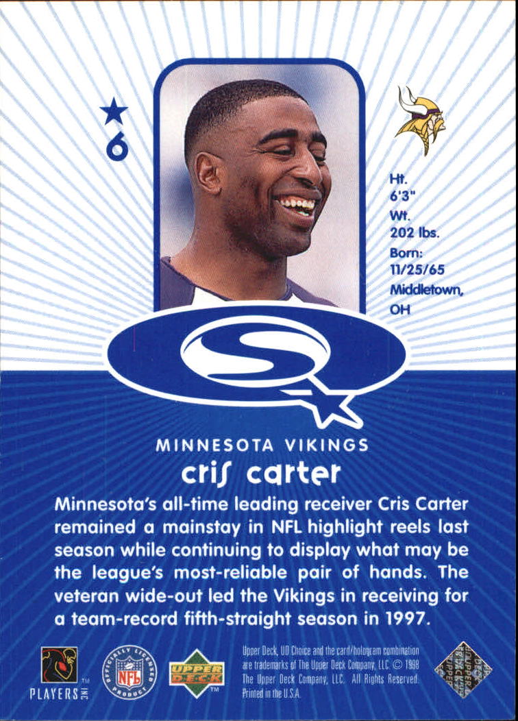 1998 UD Choice Starquest #6 Cris Carter back image