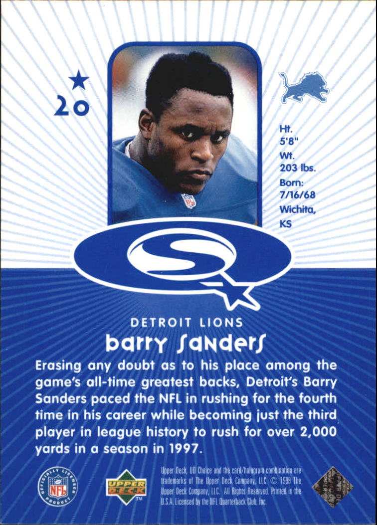 1998 UD Choice Starquest #20 Barry Sanders back image