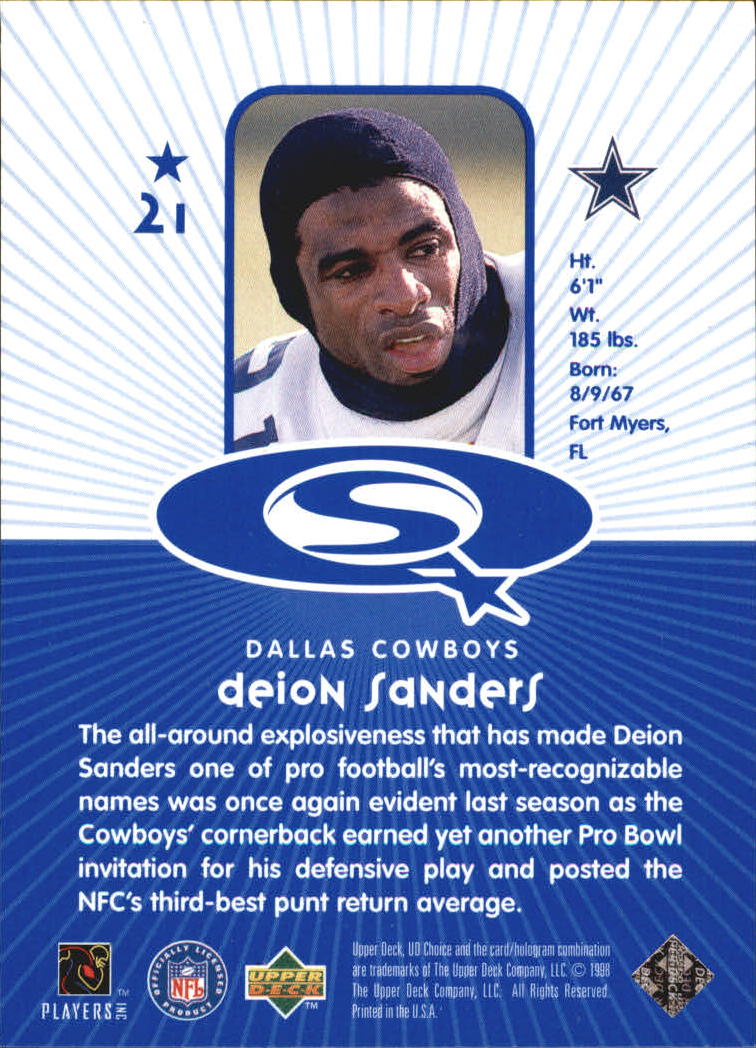 DEION SANDERS 1998 UD Choice STARQUEST Insert Card #21 Cowboys Upper Deck  Foil