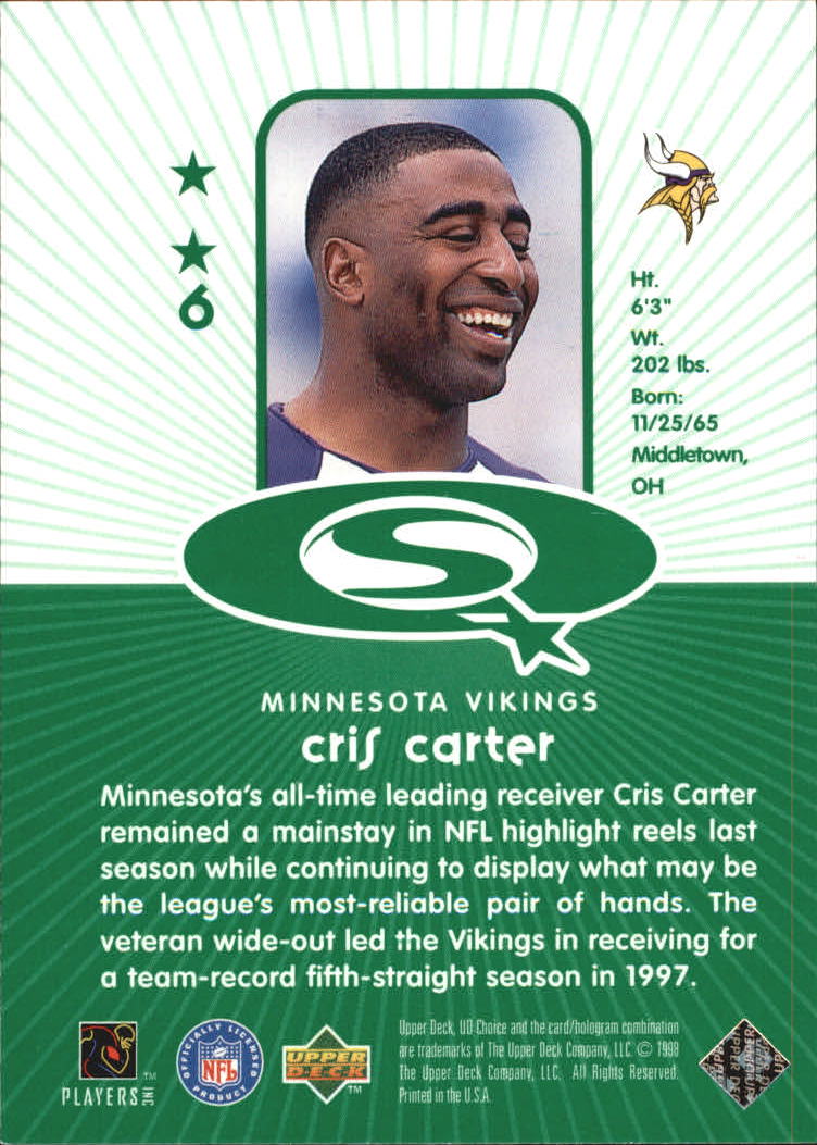 1998 UD Choice Starquest Green #6 Cris Carter back image
