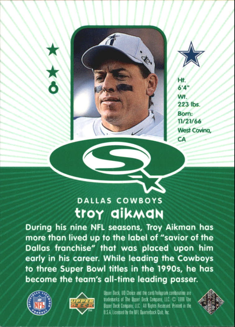 1998 UD Choice Starquest Green #8 Troy Aikman back image