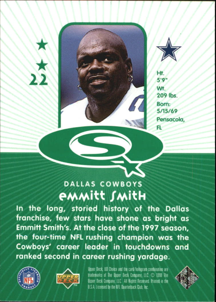 1998 UD Choice Starquest Green #22 Emmitt Smith back image