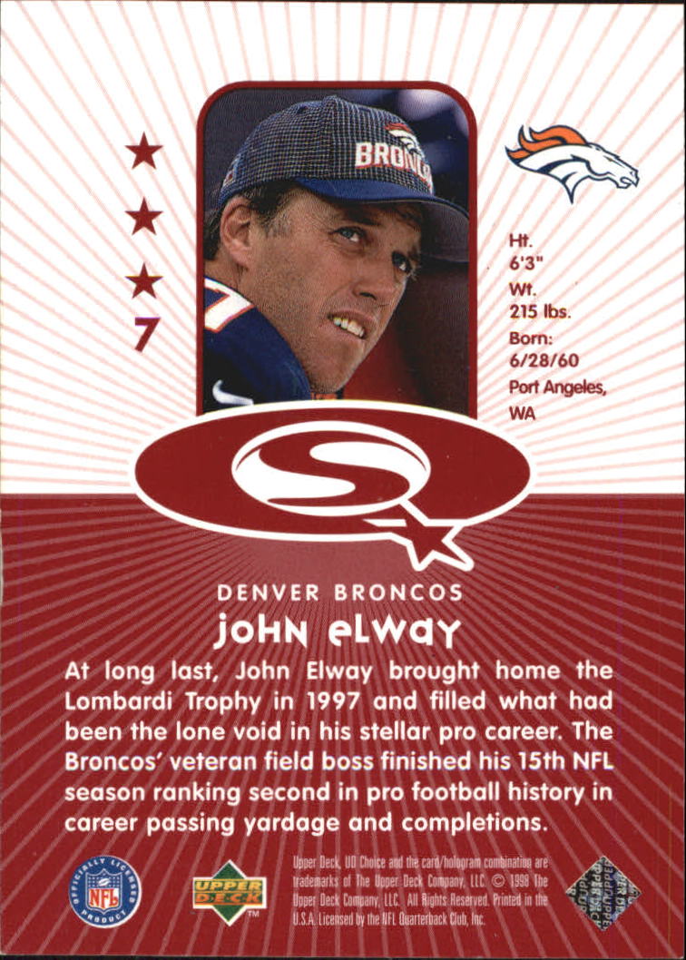 1998 UD Choice Starquest Red #7 John Elway back image