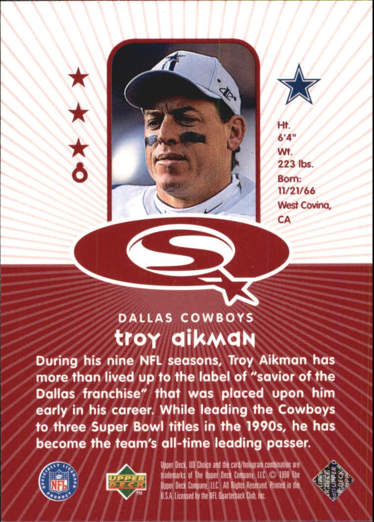 1998 UD Choice Starquest Red #8 Troy Aikman back image