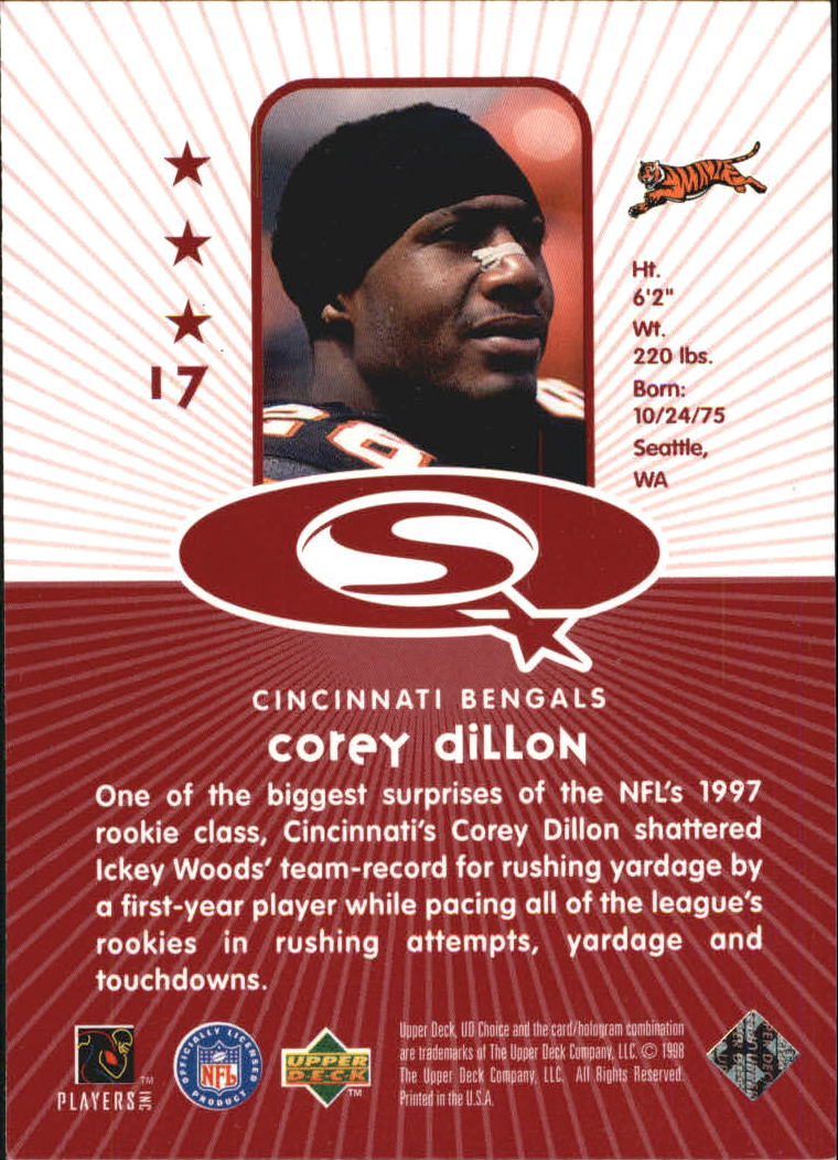 1998 UD Choice Starquest Red #17 Corey Dillon back image