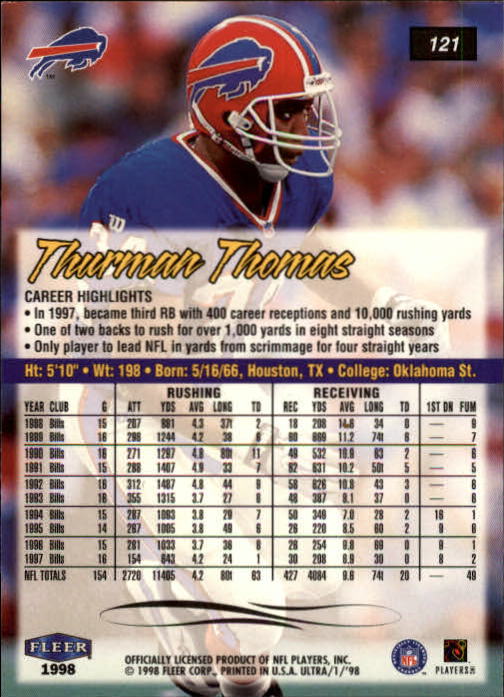 1998 Ultra #121 Thurman Thomas back image