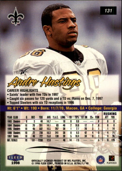 1998 Ultra #131 Andre Hastings back image