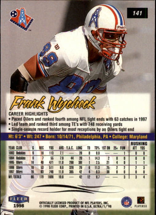 1998 Ultra #141 Frank Wycheck back image