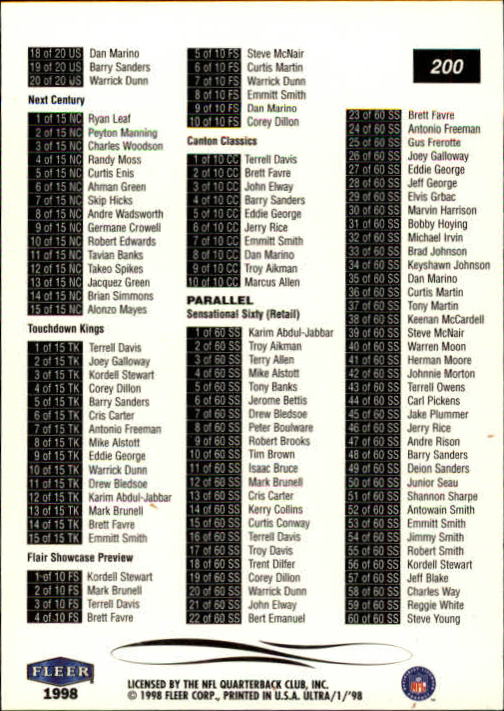 1998 Ultra #200 John Elway CL back image