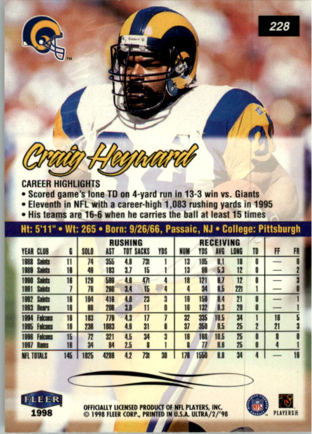 1998 Ultra #228 Craig Heyward back image